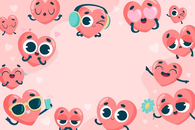 Fondo de corazones de dibujos animados en diseño plano