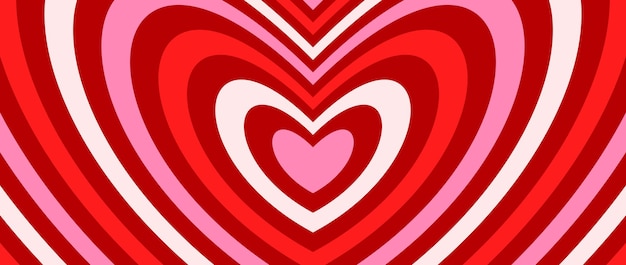El fondo de los corazones hipnóticos groovy patrón lindo romántico rojo y rosado corazón repetidor concéntrico