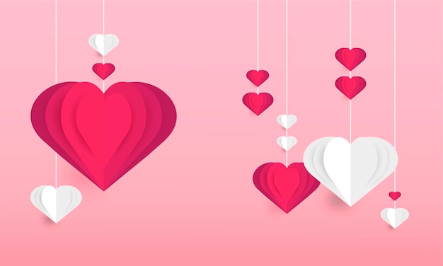 Fondo con corazones voladores Arte de papel Ilustración vectorial Gráficos para publicidad amor amigos madre descuentos salud cardiovascular Recorte de papel y estilo hecho a mano Ilustración vectorial