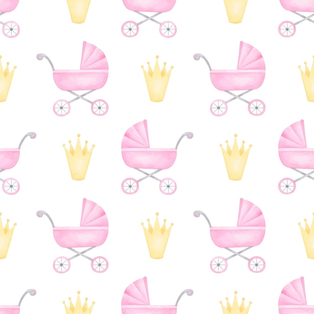 Fondo de corona de princesa y cochecito de bebé recién nacido Enfermera