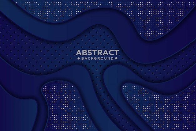 Fondo de corte de papel azul. Decoración abstracta realista de papercut con capas onduladas y brillos blancos dorados. Relieve de topografía 3d.