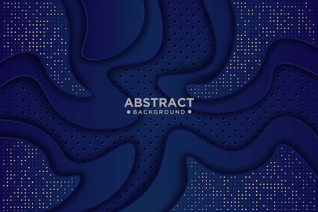 Fondo de corte de papel azul. Decoración abstracta realista de papercut con capas onduladas y brillos blancos dorados. Relieve de topografía 3d.