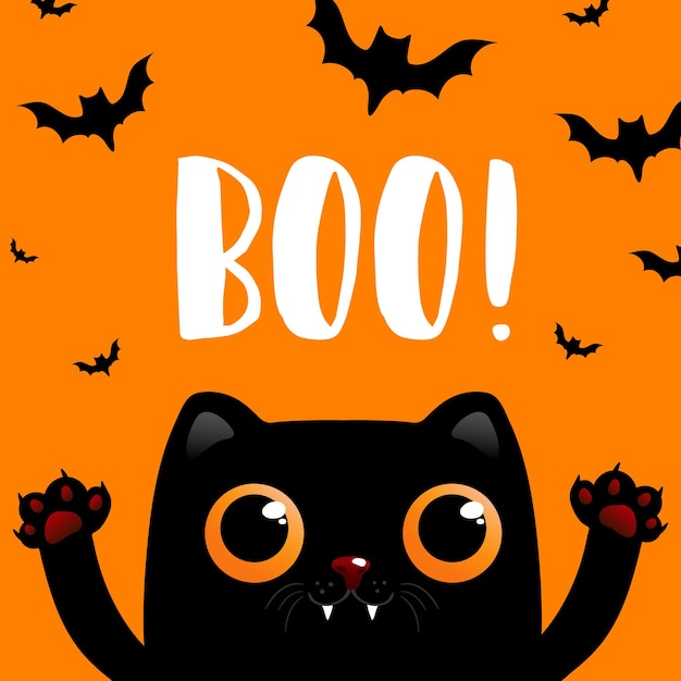 Fondo de corte de papel de halloween con gato negro.tarjeta de felicitación, folleto, cartel o plantilla de invitación para halloween. ilustración vectorial eps 10