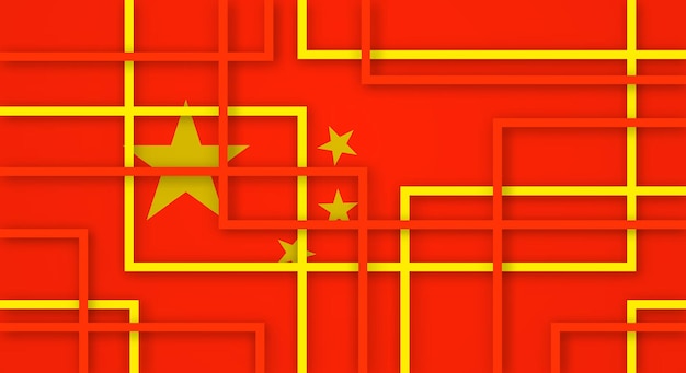Fondo de corte de papel de líneas de rayas cuadradas geométricas abstractas con bandera de China