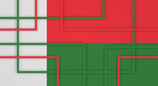 Fondo de corte de papel de líneas de rayas cuadradas geométricas abstractas con bandera de Madagascar