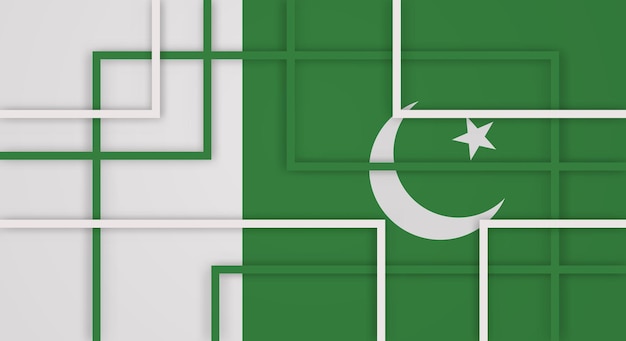 Fondo de corte de papel de líneas de rayas cuadradas geométricas abstractas con bandera de Pakistán