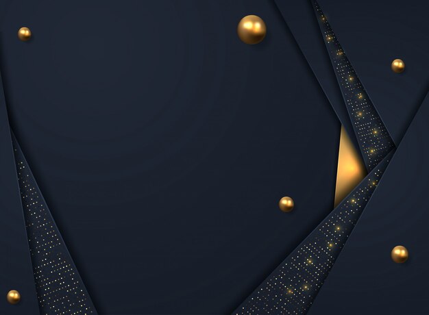 Fondo de corte de papel negro. Decoración realista en capas abstracta texturizada con semitono dorado