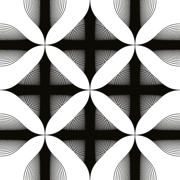 Fondo sin costuras abstracto en blanco y negro, ilustración vectorial vintage monocromática, patrón geométrico sin costuras.