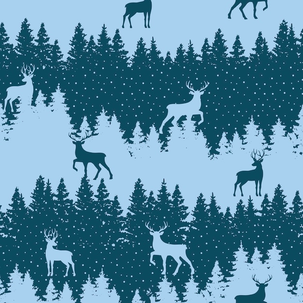Fondo sin costuras con árboles, bosque y renos