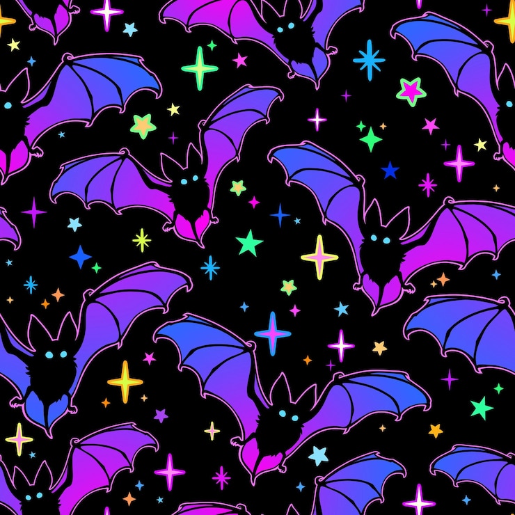 Vector fondo sin costuras brillante de murciélagos y estrellas