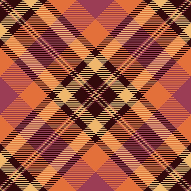 Fondo sin costuras de carnaval, cuadrado, pie de ganso, vector de comprobación de textura, tela de patrón textil profesional, tartan en colores naranja y oscuro