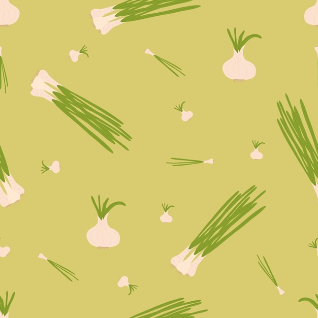 Fondo sin costuras de cebollas jóvenes pluma verde patrón de arco de moda para envolver papel