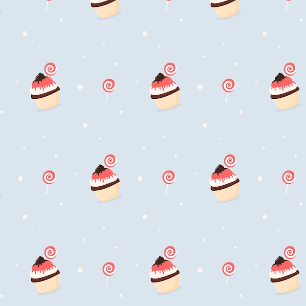 fondo sin costuras con cupcakes cupcake dulce con chocolate ilustración vectorial de postre