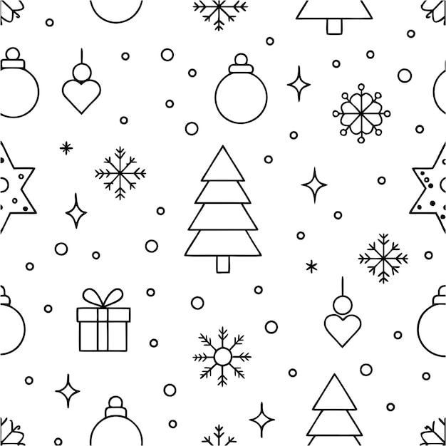 Fondo sin costuras con diseños navideños estilo de arte de línea sobre fondo blanco