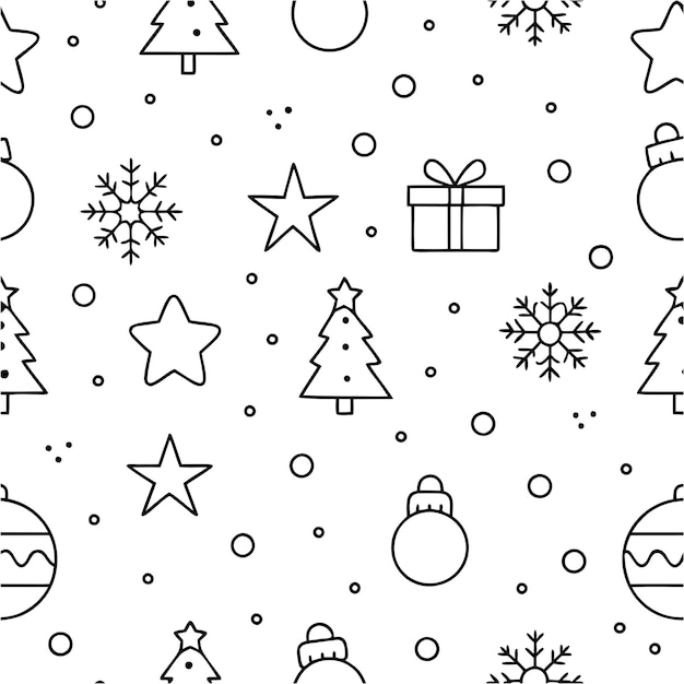 Fondo sin costuras con diseños navideños estilo de arte de línea sobre fondo blanco