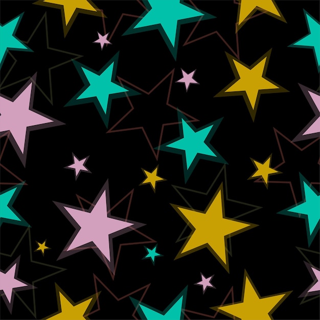 Fondo sin costuras con estrellas de neón brillantes