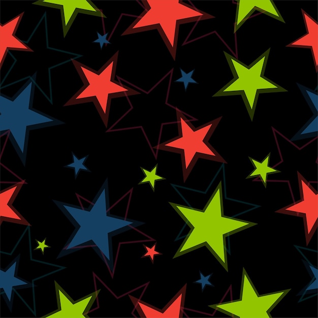 Fondo sin costuras con estrellas de neón brillantes
