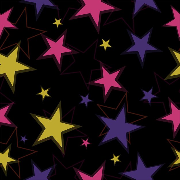 Fondo sin costuras con estrellas de neón brillantes