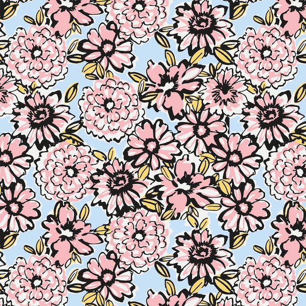 Fondo sin costuras con hermosas flores y hojas ilustración vectorial
