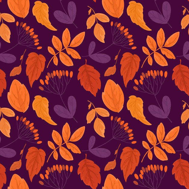 Vector fondo sin costuras con hojas y bayas de otoño