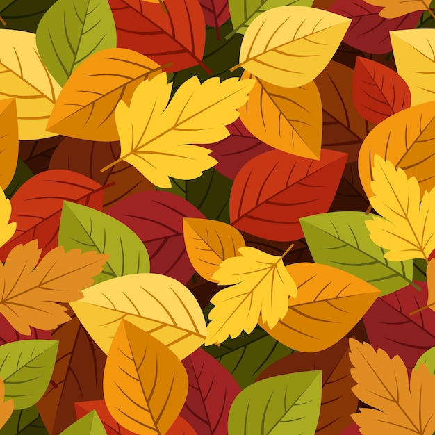 Vector fondo sin costuras con hojas de otoño de varios colores