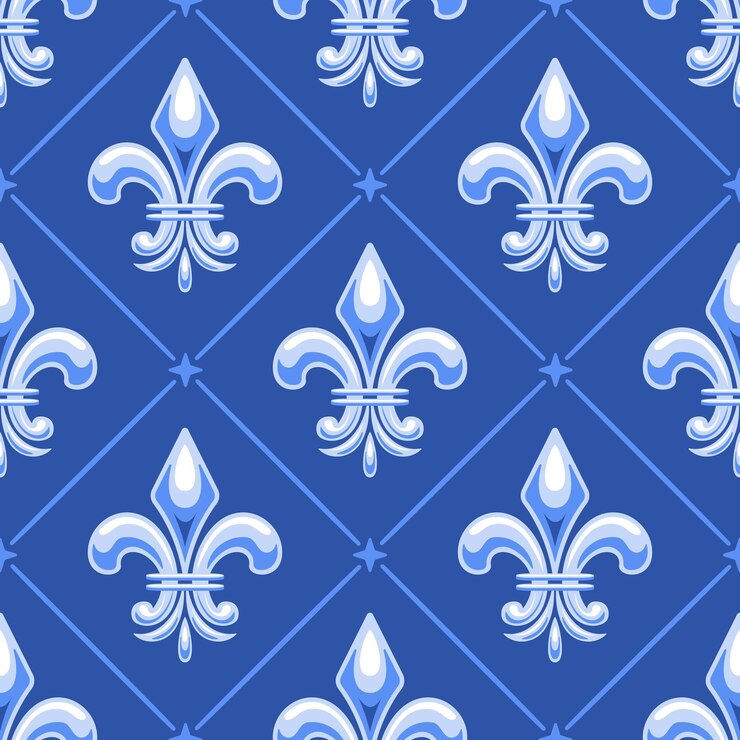 Vector un fondo sin costuras inspirado en el mardi gras con un patrón de flor delis azul real complementado por