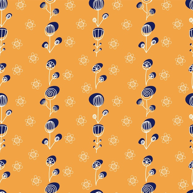 Fondo sin costuras naranja con flores garabateadas gráfico vectorial