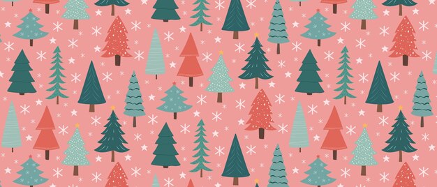 Fondo sin costuras de Navidad o Año Nuevo con árboles en rosa Diseño festivo para envases de tela