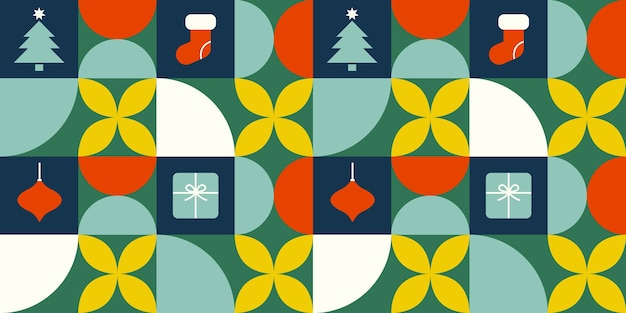Fondo sin costuras navideño de estilo moderno con elementos navideños y formas geométricas