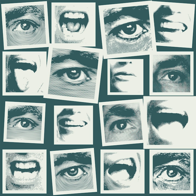 Vector fondo sin costuras con ojos y bocas