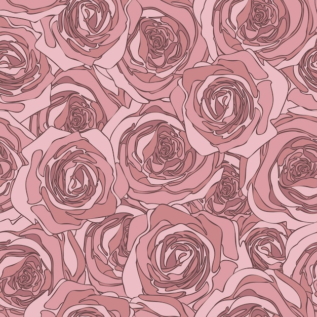 Fondo sin costuras con patrón curvo de rosas de color rosa polvoriento abstracto de pétalos de rosa y flores de flor