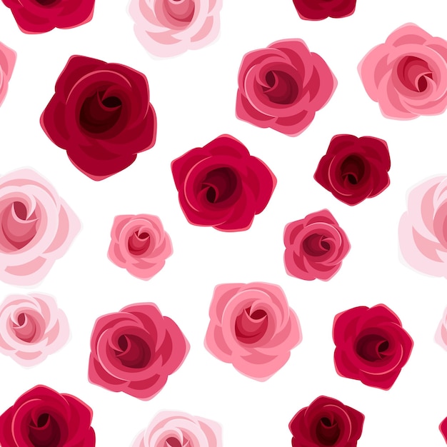 Vector fondo sin costuras con rosas rojas y rosas sobre un fondo blanco