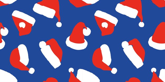 Fondo sin costuras de sombreros de Papá Noel rojo y blanco con patrón vectorial de Navidad de papel textil