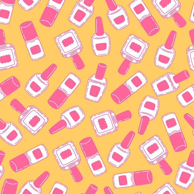 Fondo sin costuras vectorial de bonitas botellas de esmalte de uñas en estilo boceto