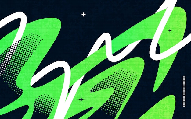 Fondo creativo abstracto con semitonos de líneas onduladas y efectos de textura en estilo de color negro, verde y blanco adecuado para carteles de portada o diseño de páginas de aterrizaje