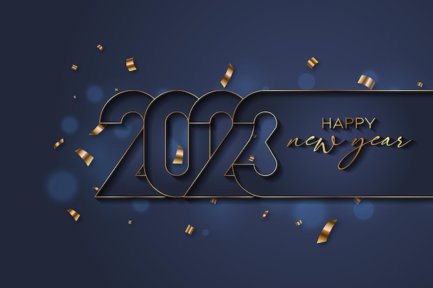 Fondo creativo de feliz año nuevo con un vector de diseño azul y dorado
