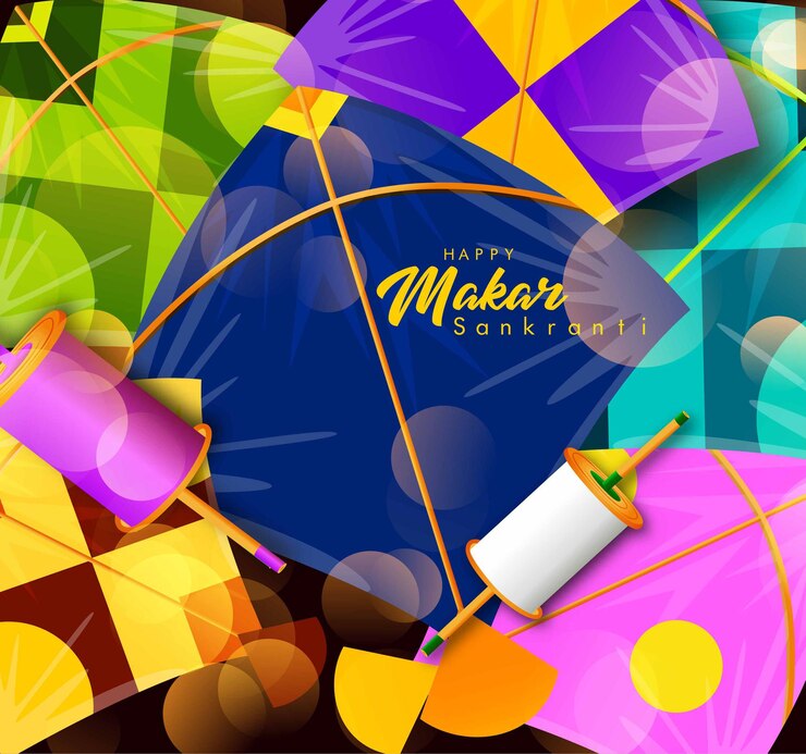Vector fondo creativo feliz del festival makar sankranti decorado con cuerda de cometas para el festival de ind