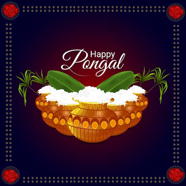 Fondo creativo para el feliz festival Pongal de Tamil Nadu, sur de la India