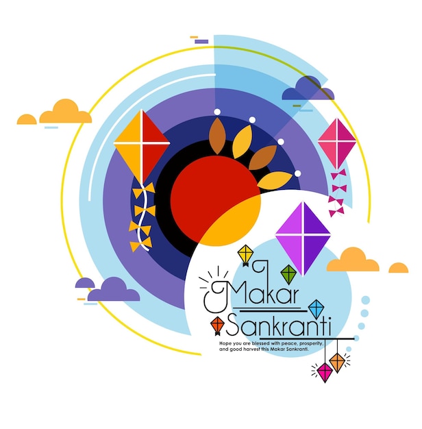 Fondo creativo del festival Happy Makar Sankranti decorado con cuerda de cometas para el festival de Indi