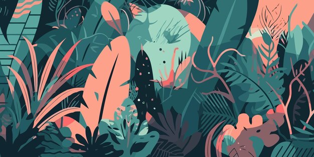 Fondo creativo hecho de hojas tropicales Plantas de la selva Fondo tropical Ilustración vectorial