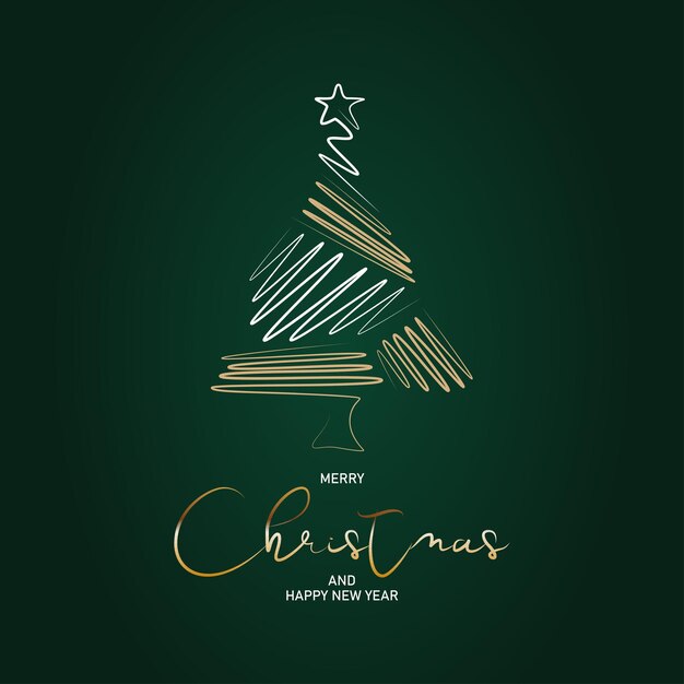 Fondo creativo de línea de árbol de navidad dibujado a mano a
