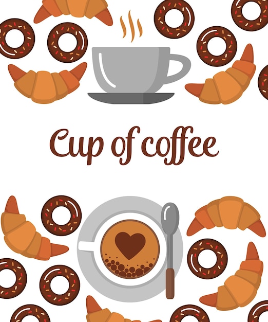 Vector fondo de croissants y donuts de café