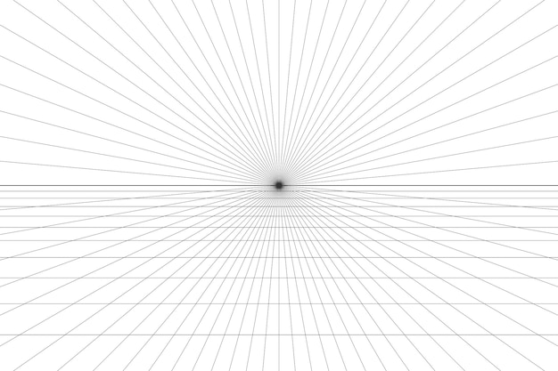 Fondo de cuadrícula de perspectiva de un punto Telón de fondo de línea de cuadrícula abstracta Plantilla de malla de perspectiva de dibujo Ilustración vectorial aislada sobre fondo blanco