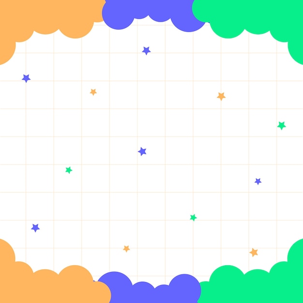 Fondo de cuadrícula vectorial con nubes y estrellas