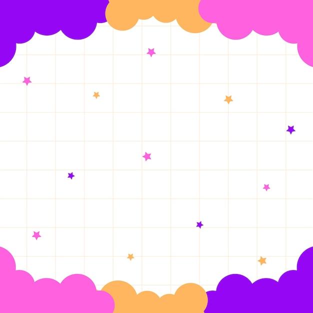 Fondo de cuadrícula vectorial con nubes y estrellas