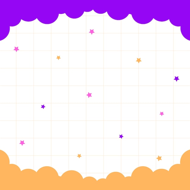 Fondo de cuadrícula vectorial con nubes y estrellas