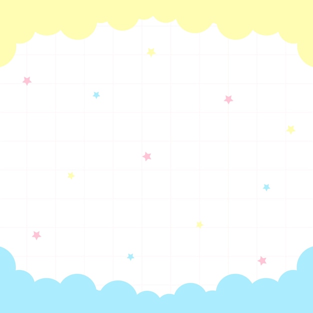 Fondo de cuadrícula vectorial con nubes y estrellas
