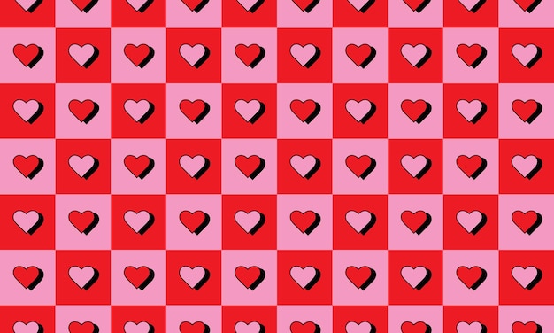 Fondo a cuadros de corazón rojo y blanco