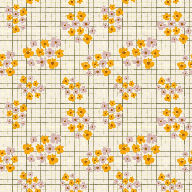 Fondo a cuadros con patrón sin fin de flores planas para mantel de cocina