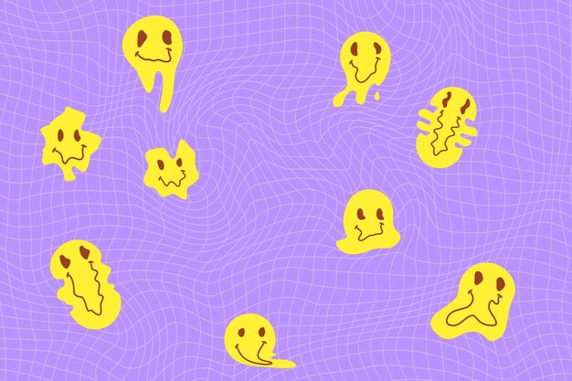 Fondo a cuadros púrpura con sonrisas blancas derretidas